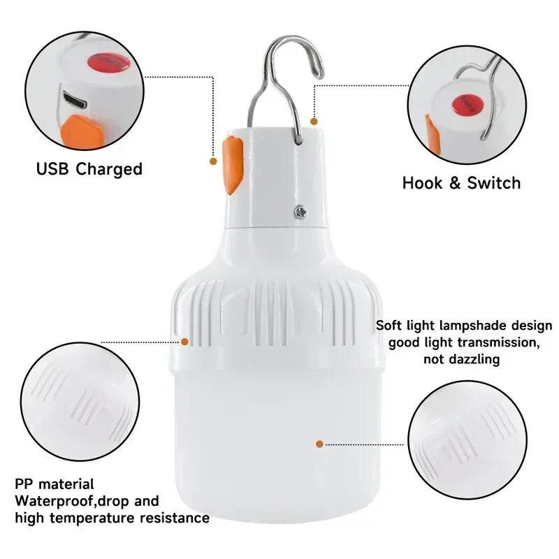 Bærbar genopladelig led-campinglampe med krog, dæmpbar teltlanterne, nødnatlampe til vandreture, rejseeventyrbrug