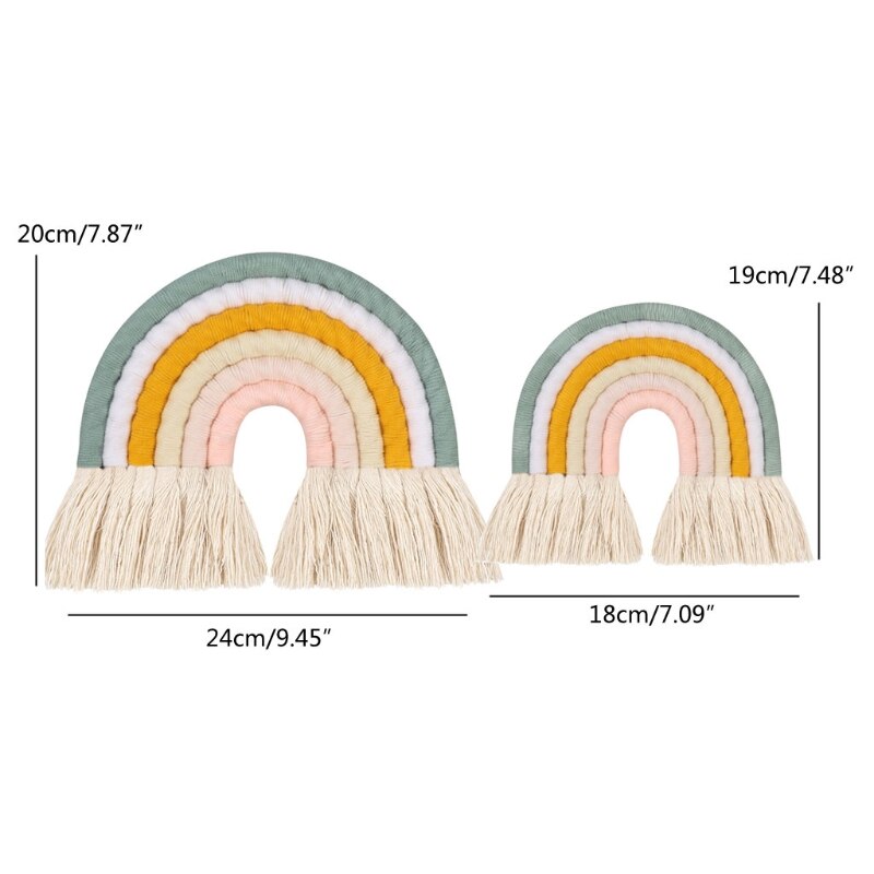 Decoración nórdica para habitación infantil, colgante de pared de arco iris tejido a mano, para habitación de niños y niñas