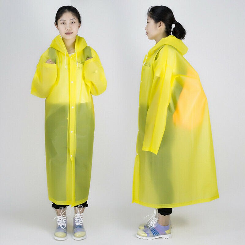 Men Women Waterproof Raincoats EVA Transparent Button Hooded Raincoat Portable Outdoor Travel Rain Coat Poncho Plastic Rainwear