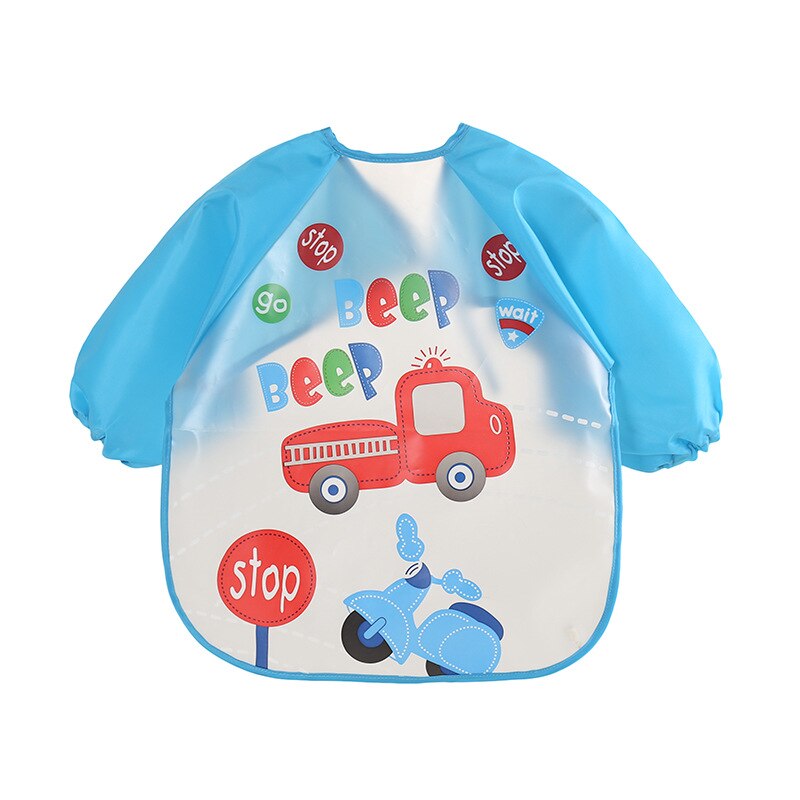 Baby Boy Bibs Waterproof Long Sleeve Cartoon Printed Baby Girl Bibs Kids Burp Cloth Feeding Bib with Pocket Children Apron Smock: Blue Car