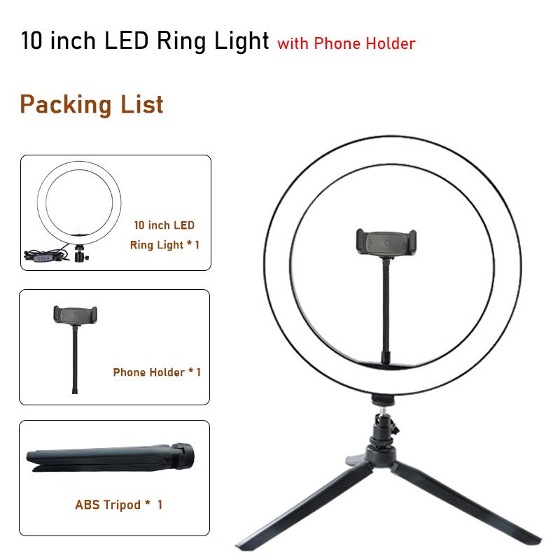 Fotografia LED Selfie Anello di Luce con la Tabella Treppiedi Dimmerabile Desktop Video Anello Lampada per Youtube Streaming In Diretta di Trucco: 10 inch phone holder