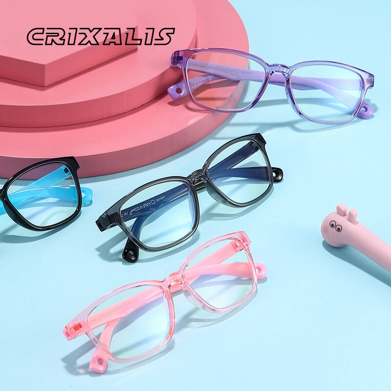 Blue Light Blocking Glasses Kids Pink Square Ultralight Flexible Optical Frame Computer Eyeglasses Children UV400