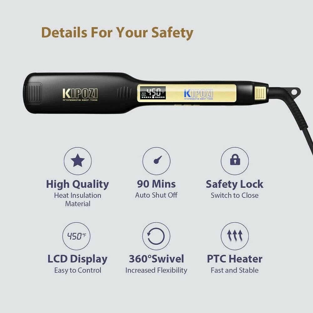 KIPOZI Titanium Flat Iron Hair Straightener with Digital LCD Display Dual Voltage Instant Heating Curling Iron