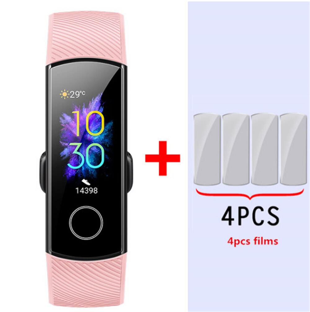 Original Huawei Honor Band 5 Smart Wirstband Blood Oxygen Touch Screen Swim Detect Fitness Tracker Heart Rate Sleep Bracelet: Pink add film