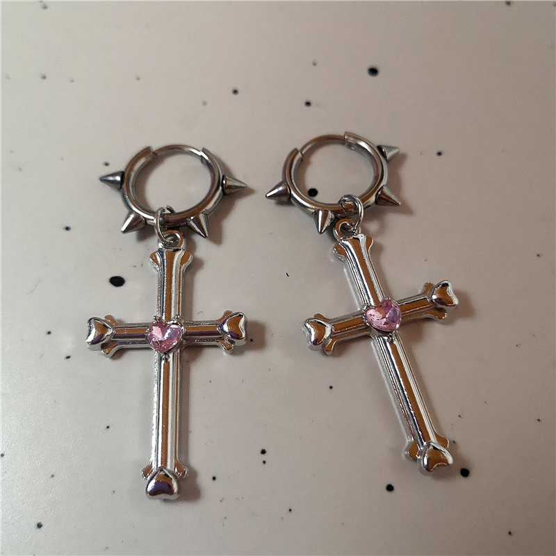 Goth oregelbundet hjärta kors spindel spiral rostfritt stål örhängen kvinnor män grunge  y2k smycken 2000s scen emo accessoarer: Antik bronspläterad