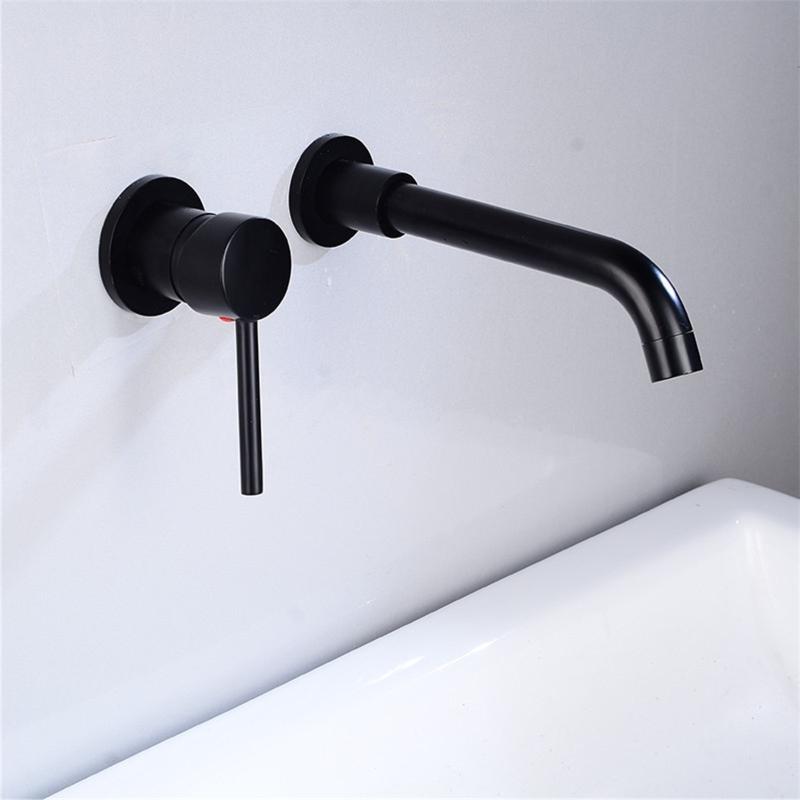 Modern Wall-Mount Mixer Tap Bathroom Sink Faucet Swivel Wall Spout Bath: Black