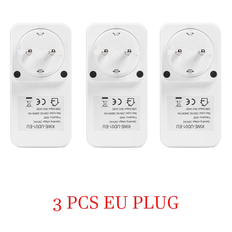 1-4pcs Dual USB Port Electronic Digital Timer Switch Smart Home Smart Life EU UK Plug Timer Outlet Programmable Timing Socket: 3 PCS EU Plug
