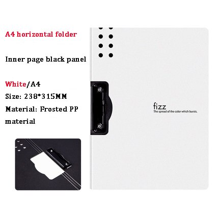 Fizz-carpeta A4 Horizontal, de 6 colores Carpeta de textura mate, almohadilla portátil, bandeja para bolígrafo, bolsillo para archivos de reuniones de oficina: Horizontal White