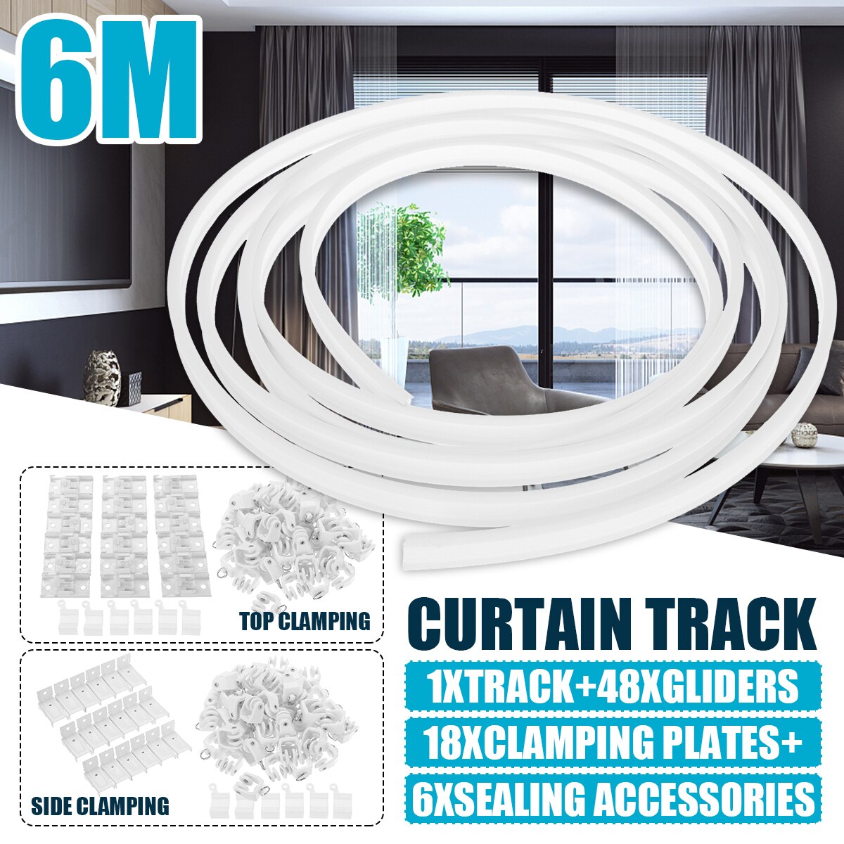 3/5/6m flexibel Decke Montiert Vorhang Schiene Gerade Rutsche Fenster Balkon Kunststoff Biegsamen Hause Fenster Dekor Zubehör