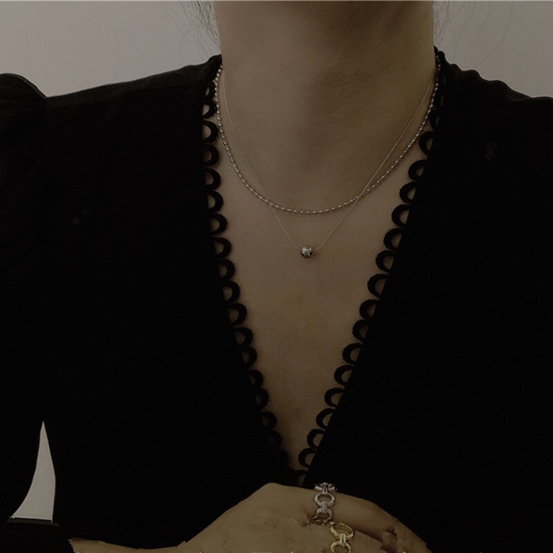 AOMU-collier pendentif rond à Double couche pour femmes, style coréen rétro, couleur or argent, bijoux de fête, ,