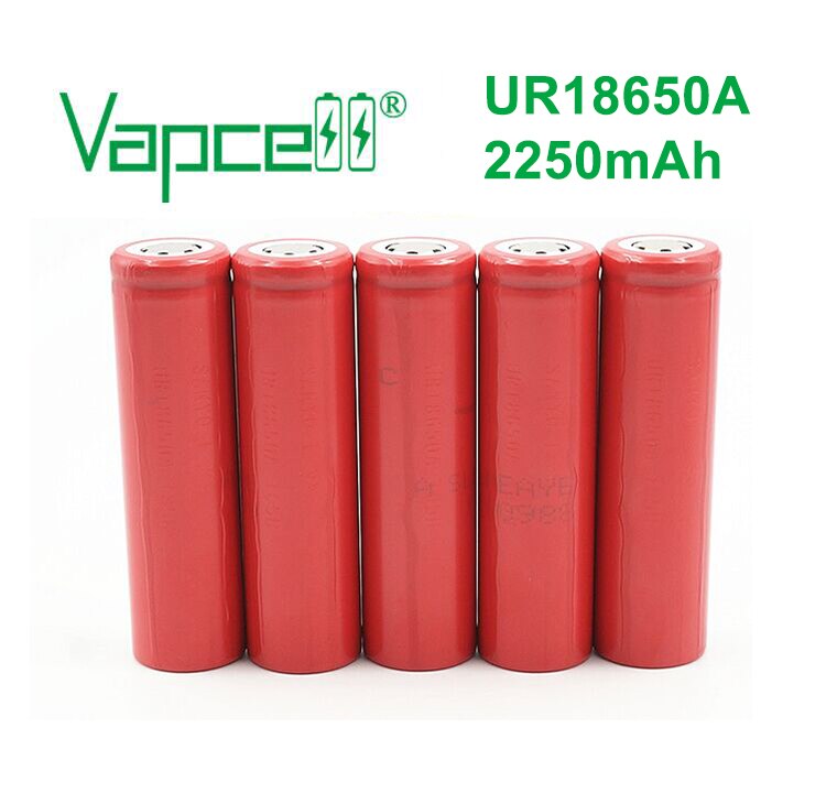 100% original 18650 2200mah / 2250mah 18650 li ion (UR18650A) 3.7V rechargeable battery flat and add button top ( pointed )