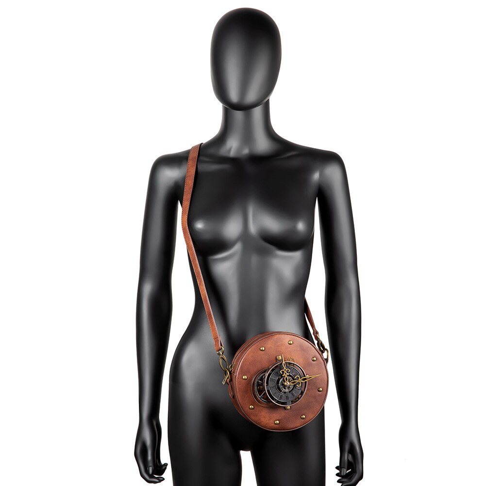 Steampunk sac bandoulière femme cuir PU style rétro rond moto sac femme