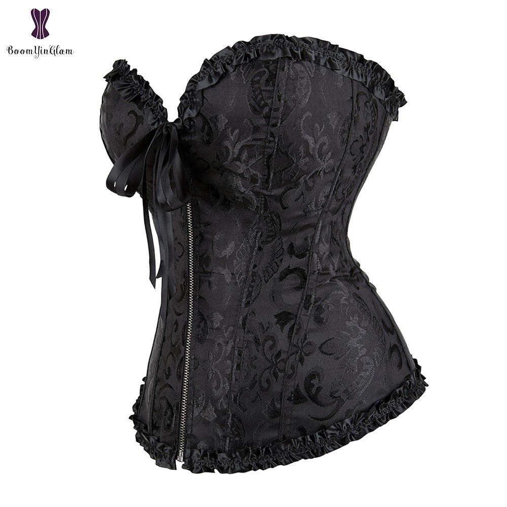 Dragkedja snörning korsett överbyst korsetter fiskbenad bustier jacquard blommig korset gotisk dam korse plus size 6xl svart korselett