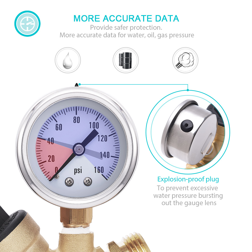MICTUNING DN20 3/4" Brass Water Pressure Reducing Maintaining Valves Regulator Reducer Adjustable Relief Valves with Gauge Meter