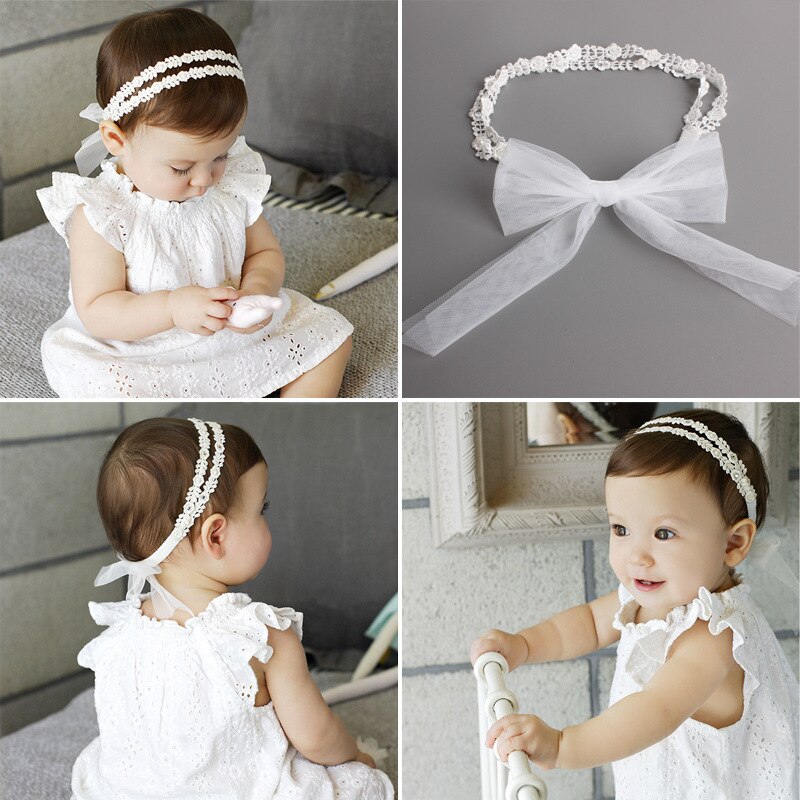 Vintage piger perle pandebånd vintage dåb pandebånd rhinestone baby hovedbeklædning baby hår tilbehør første fødselsdag kostume