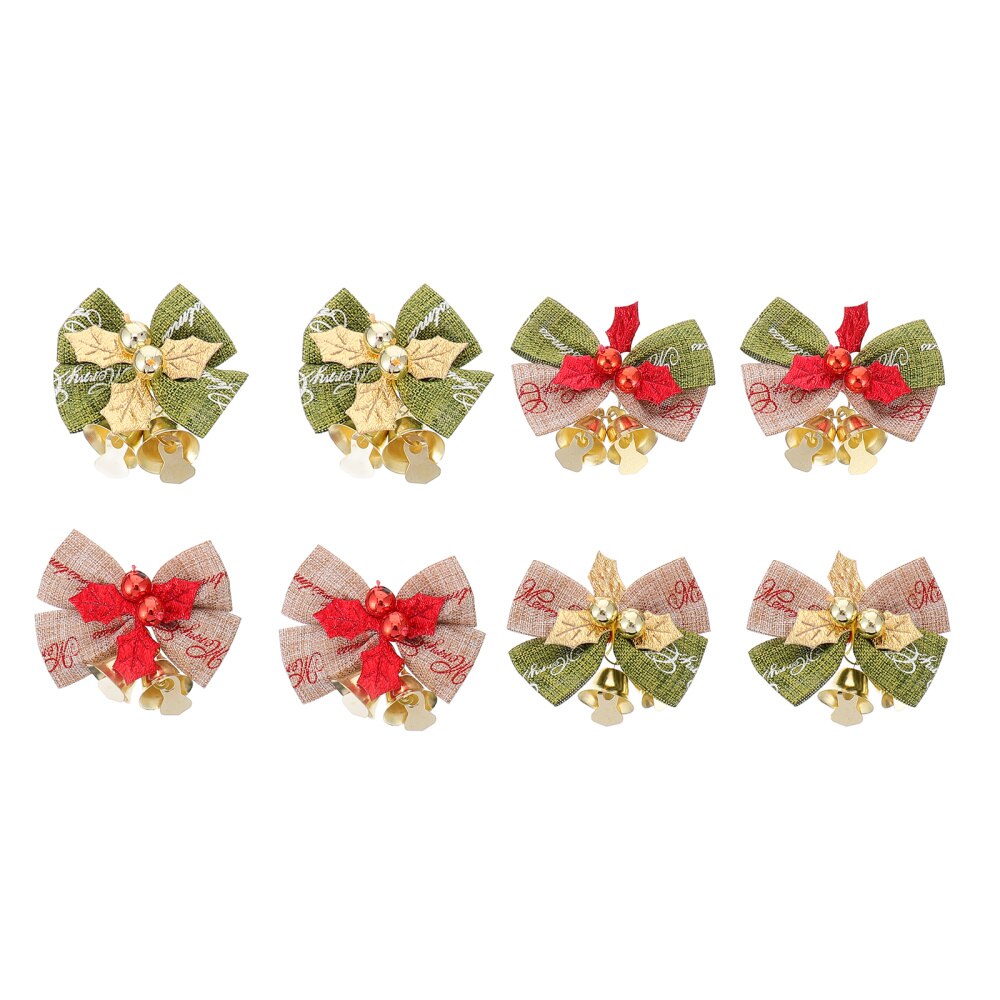 8Pcs Kerst Bowknots Creatieve Strik Ornamenten Strik Klokken Versieringen