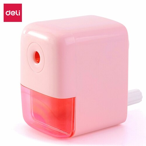 Deli 11158 hand cranked pencil sharpener Student Child pencil sharpner 6.5-8mm OD. pencil sharpener blue pink colors: 11158-Pink