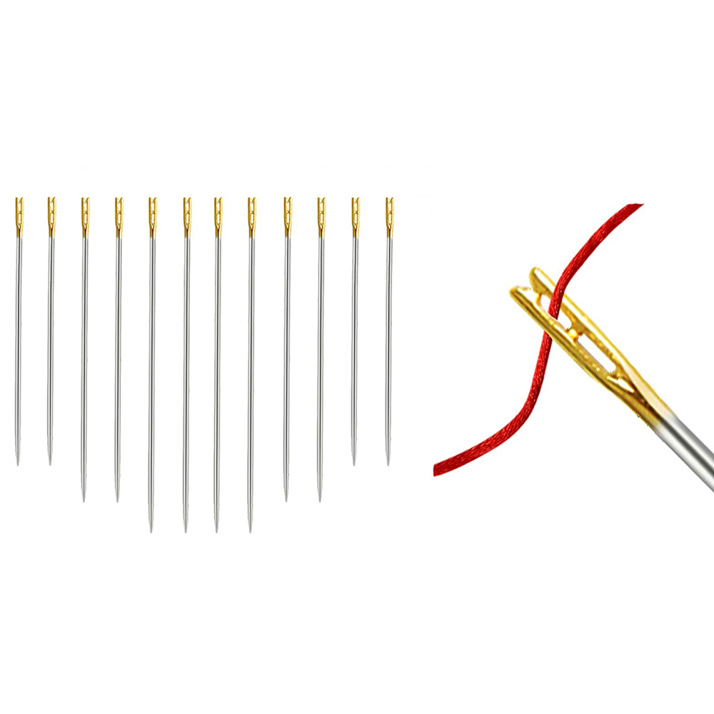 12/24Pcs Self Threading Sewing Needles Side Easy Threading Embroidery Needles Stitching Pins 3 Sizes Hand Sewing Blind Needles: light green