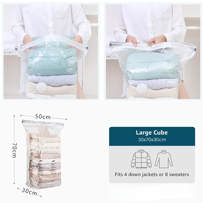 TOOL FREE Cube Vacuum Bag Space Saver Organizer Compression Vacuum Sealer Storage Bags for Quilts Clothes 4 Corner Air Exhaust: 3PCS / 50X70X30CM