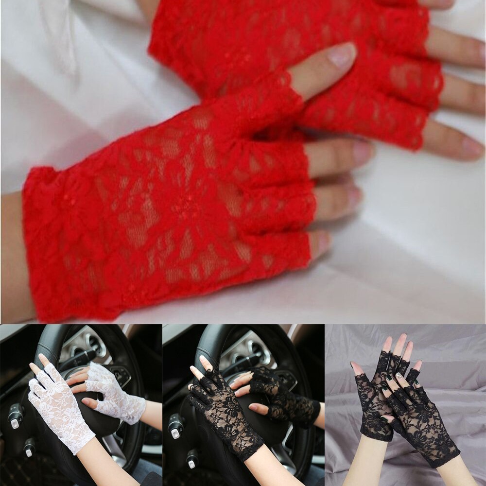 Kvinder pige fantastisk goth fest dressy blonde handsker vanter fingerløs stil tynde sorte hvide røde handsker