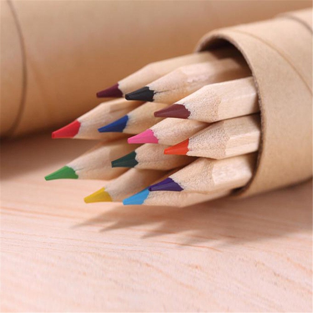 Juego de lápices pequeños de 12 colores para adultos y niños, Cubo de madera para pintar, lápices de colores especiales