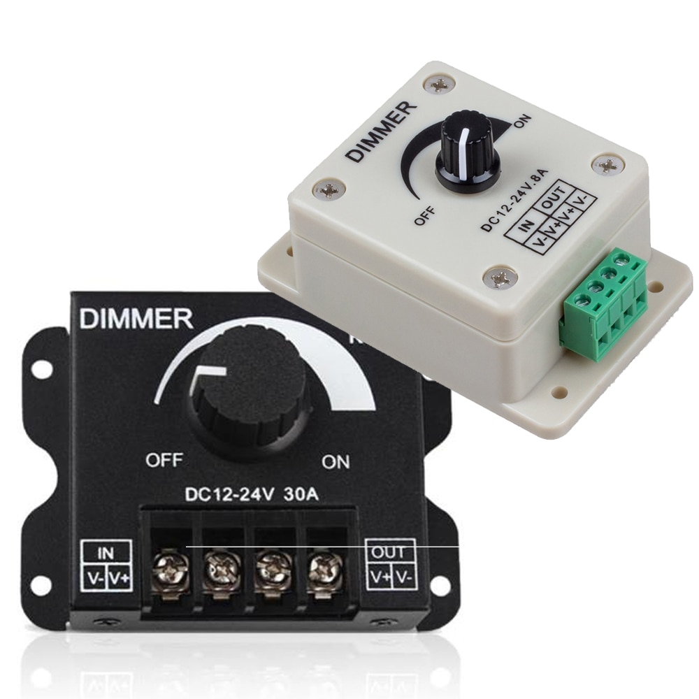 Black LED Dimmer DC 12V 24V 30A 8A Adjustable Brightness Dimmer Controller Switch For Lamp Bulb Strip Driver Single Color Light