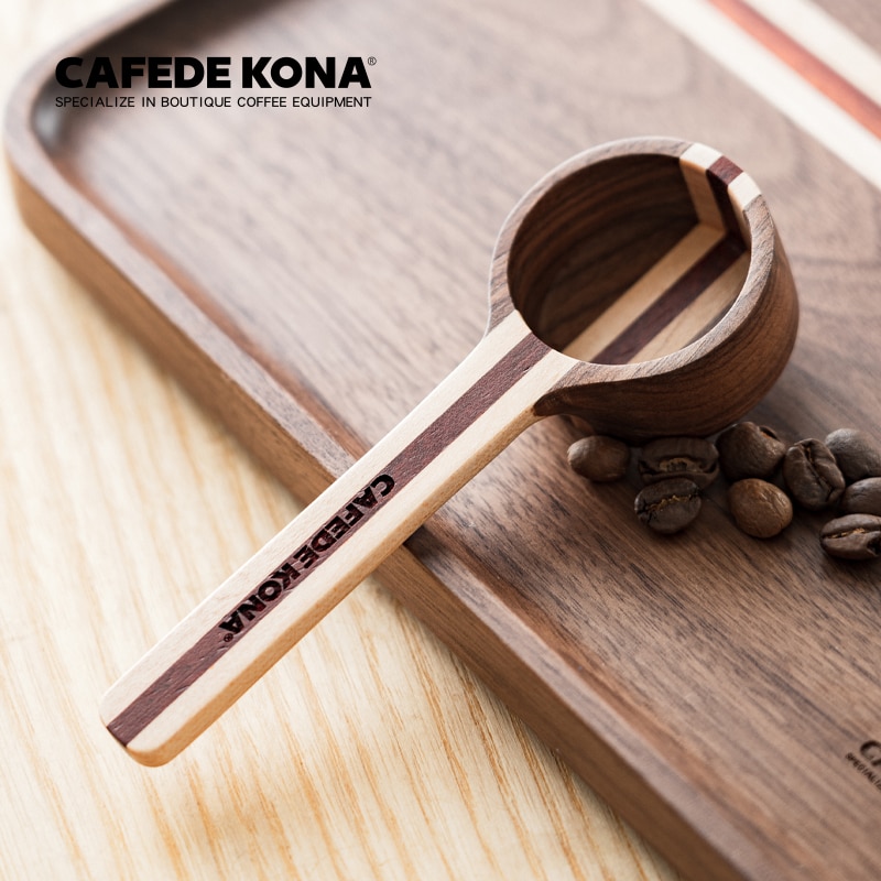 Cuchara medidora tipo pala de nogal, granos de café, herramienta de medición para cocina, cuchara de madera, serie A juego de colores