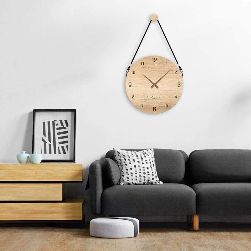 12 Inch Modern Wall Clock Battery Operated, Silent Non-Ticking Wooden Decorative Round Wall Clock, Digital Wall Clock
