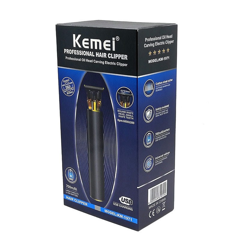 Kemei 1971 Pro Li t-outliner squelette lourd frappeur tondeuse sans fil hommes 0mm tête à baldaquin tondeuse à cheveux finition Machine à couper les cheveux tondeuse kemei 1971