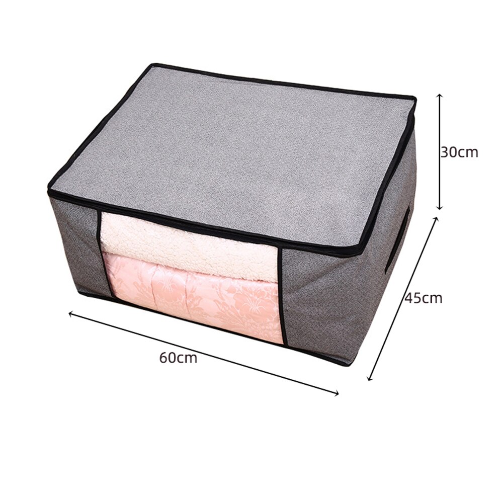 Niet Geweven Stof Opbergdoos Vouwen Opbergtas Clear Window Rits Organizer met Handvat voor Quilt Kleding Met Handvatten: B3 60x45x30cm