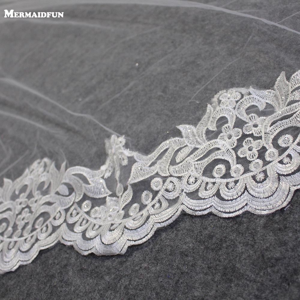 Partial Lace 3M Long Wedding Veil One Layer Cathedral Bridal Veil with Comb Welon Bride Veil Voile Mariage