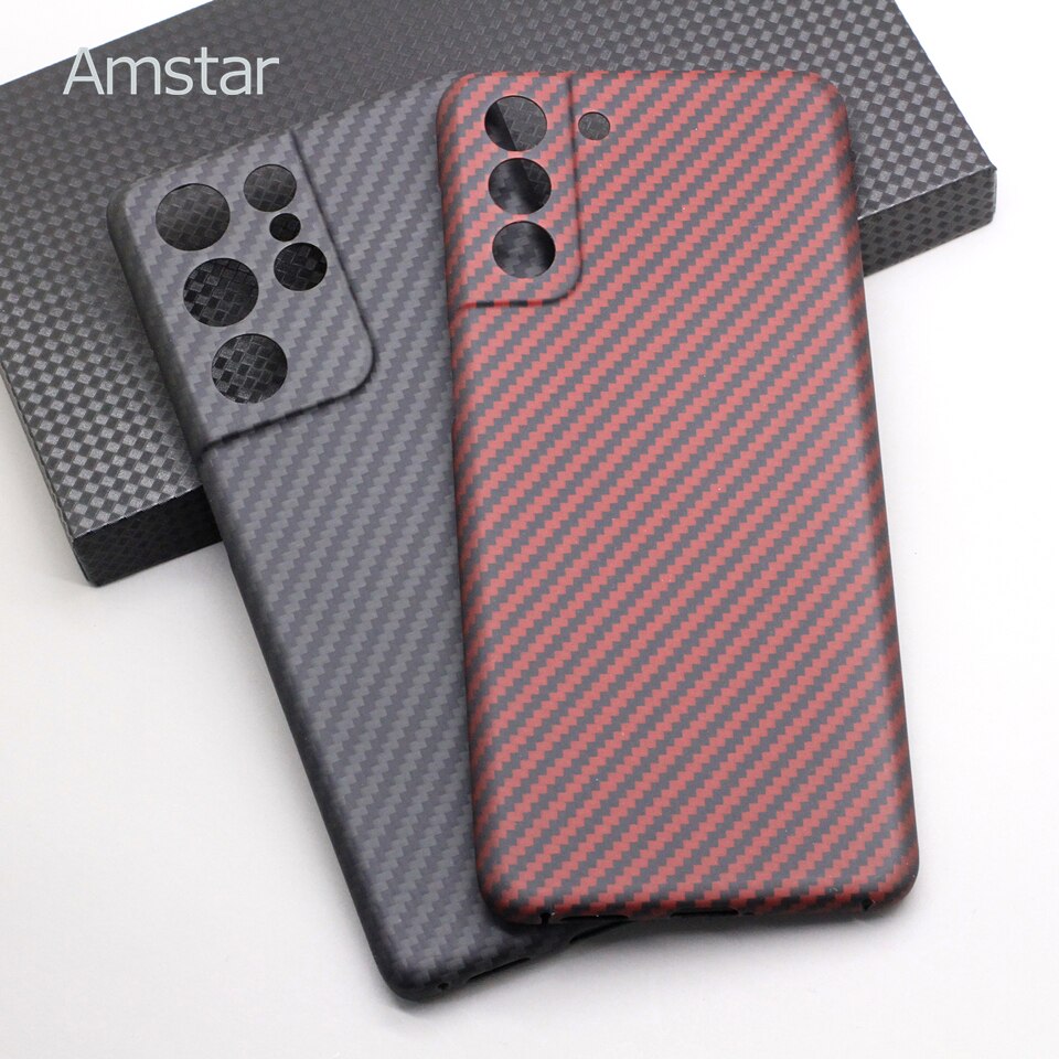 Amstar Real Carbon Fiber Case Hard Cover Voor Samsung S21 Ultra / S21 Plus / S21 Anti-Val Ultra-Dunne Carbon Fiber Telefoon Case