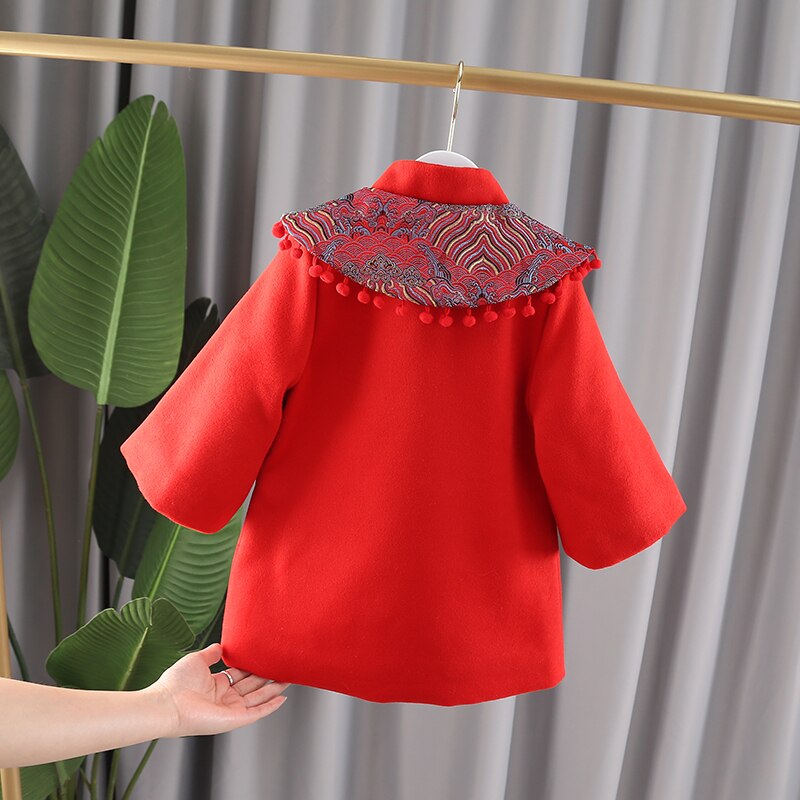 Vestido acolchado de Hanfu para niña, vestido de lana rojo para niños, ropa de princesa para Año
