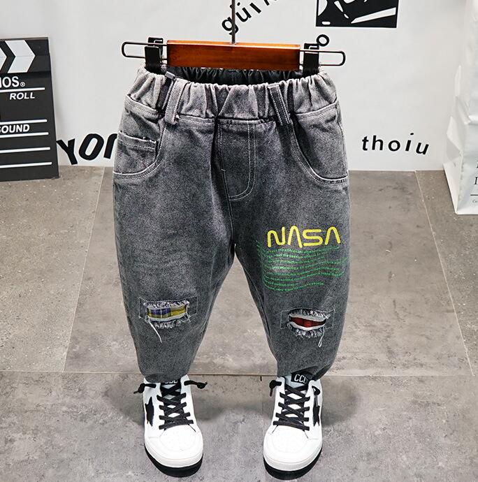Drenge jeans rip denim distress flosset biker ridset udhulet lange jeans dreng zone 2-7 år: Som vist / 9t-- højde 140cm