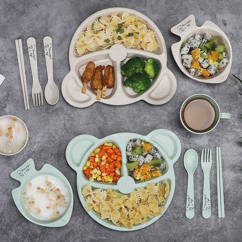 Cute Cartoon Baby Feeding Tableware Children Training Bowl With Spoon Fork Chopsticks Infant Kids Feeding Dinnerware MBG0531