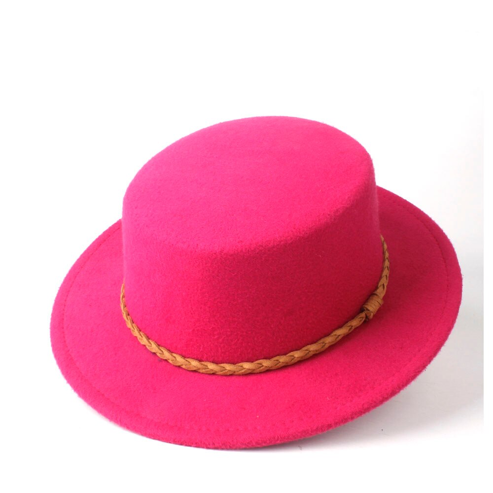 Unisex Men Women Wool Flat Fedora Top Hat Casaul Church Hat Outdoor Travel Hat Wild Trilby Jazz Fascinator Hat Size 56-58CM: Rose Red