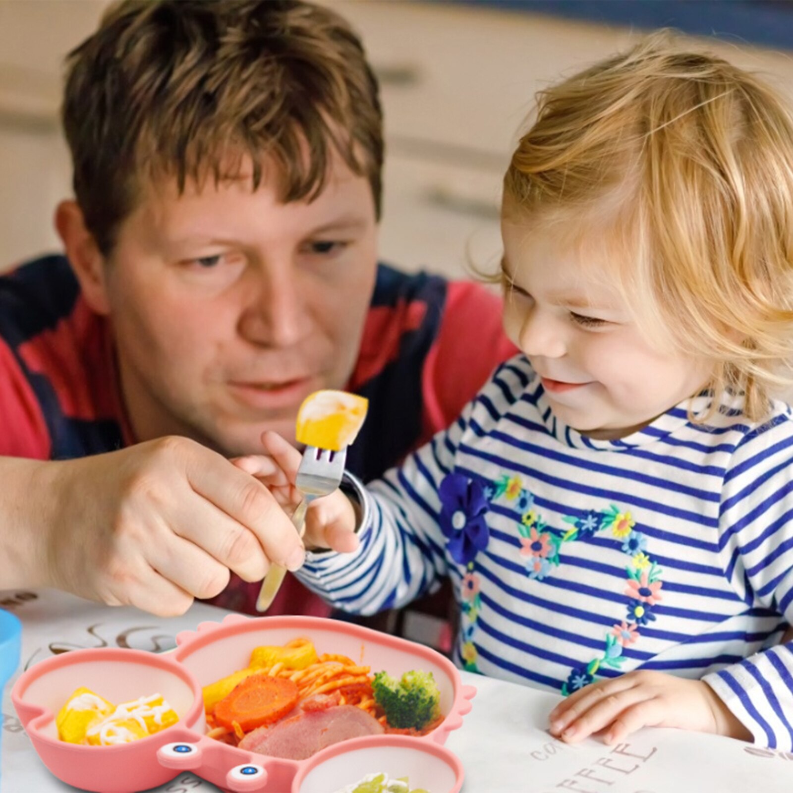 Vajilla de alimentación de bebé con dibujos animados, platos de cangrejo para niños, vajilla para comer, plato anticaliente, tazón de entrenamiento dividido para bebé