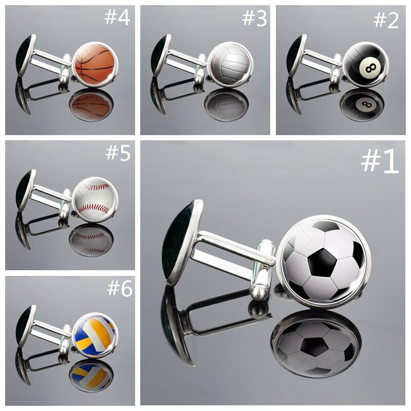 SilverColour CufflinksFootball Basketball Baseball Volleyball Tennis Rugby Softball Glas Cabochon Manschettenknöpfe Hochzeit Zubehör