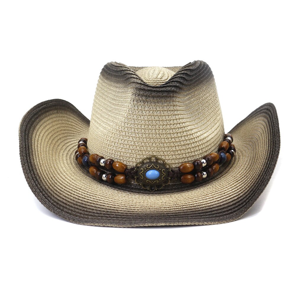 Handmade Straw Summer Western Cowboy Hat Women Men False Gem Decoration Panama Beach Cowgirl Hat 56-58CM: 5