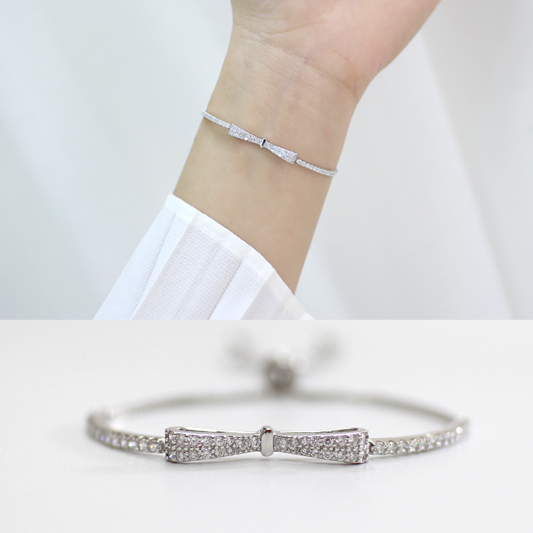 Frau 925 sterling silber Armbänder schmuck Micro-intarsien zirkon kristall bogen verstellbaren kette Wrap Armbänder überzug weiß gold