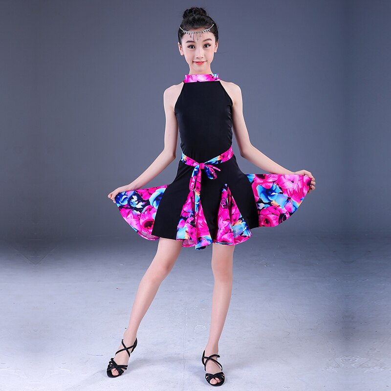 Blumen- blume Ballsaal Latein tanzen kleid mädchen freundlicher kleider wettbewerb freundlicher Salsa Tango Rumba Samba für praxis röcke einstellen: Rosa / Pro Höhe 140-150cm