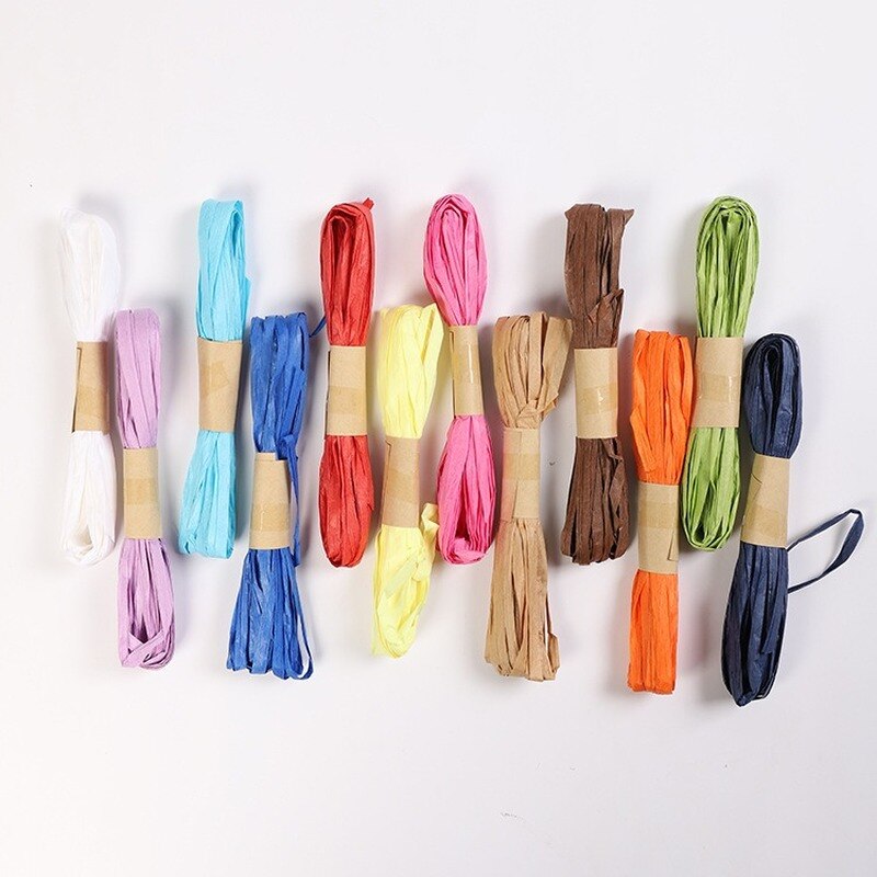 12pcs 10m Paper String Ribbon Natural Paper String Craft Cord Rope Raffia Paper Rope Durable for Arts Crafts DIY Wrapping