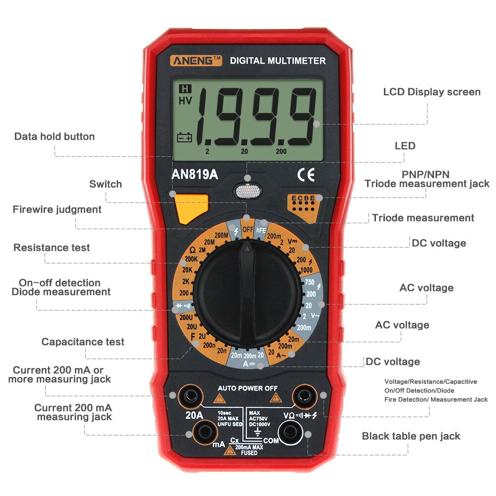 ANENG AN819A Digital Multimeter esr meter true rms digital multimeter tester voltmeter battery tester multimetro richmet