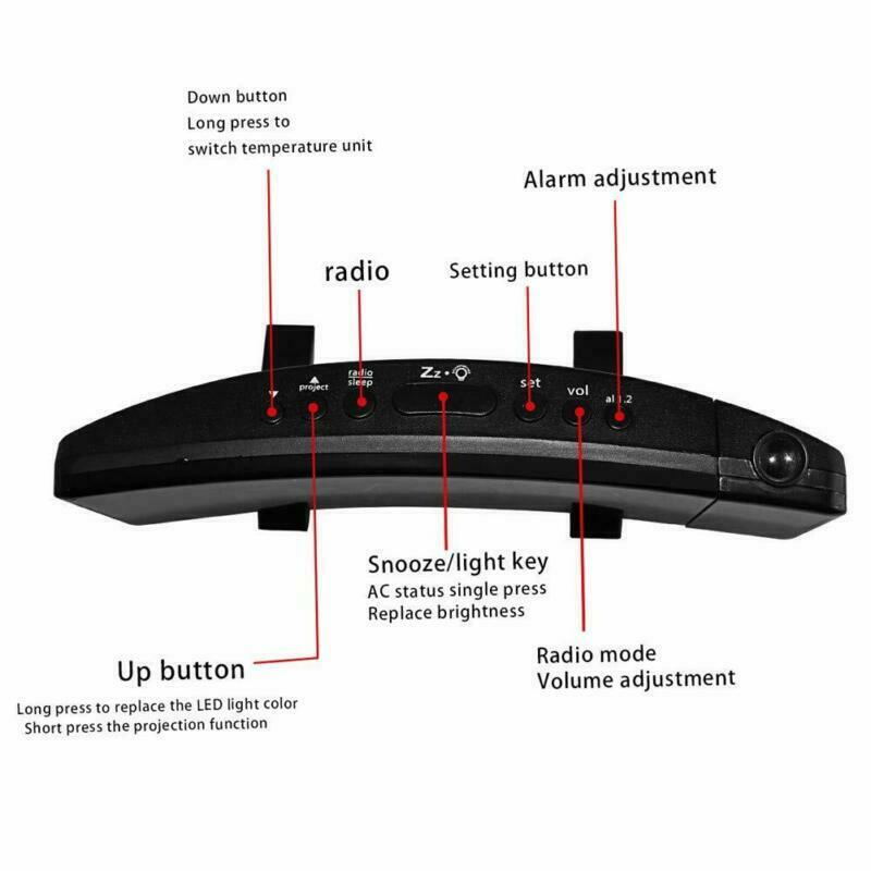 LED Display Time Digital Alarm Clock Projection Backlight with 180° Rotatable USB Charge FM Radio Snooze Function Table Clocks