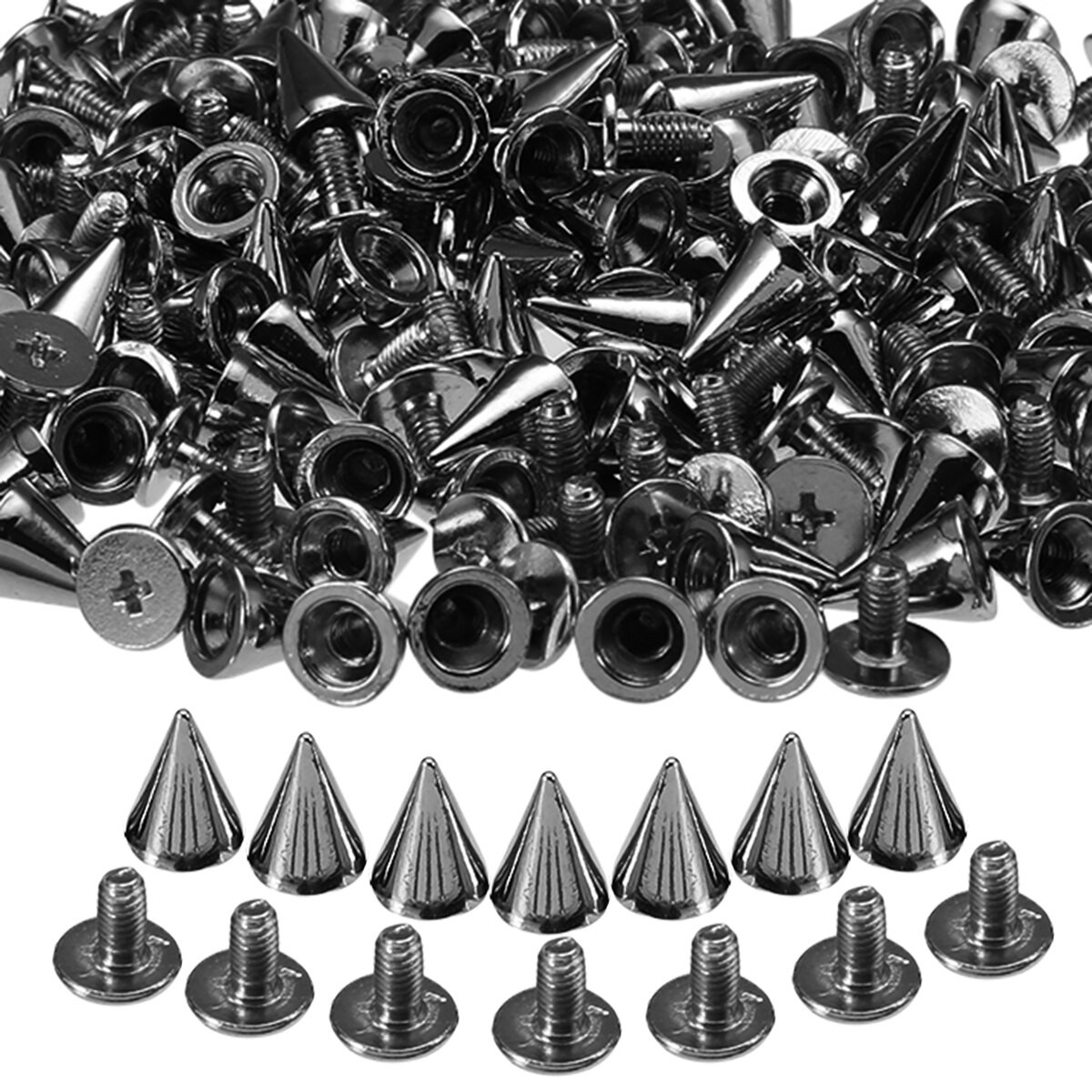 100Pcs 10Mm Ronde Spots Spikes Cone Studs Metalen Klinknagel Kogel Schroef Voor Diy Leathercraft Zilver/Zwart Zilver/Gouden: Black-Silver