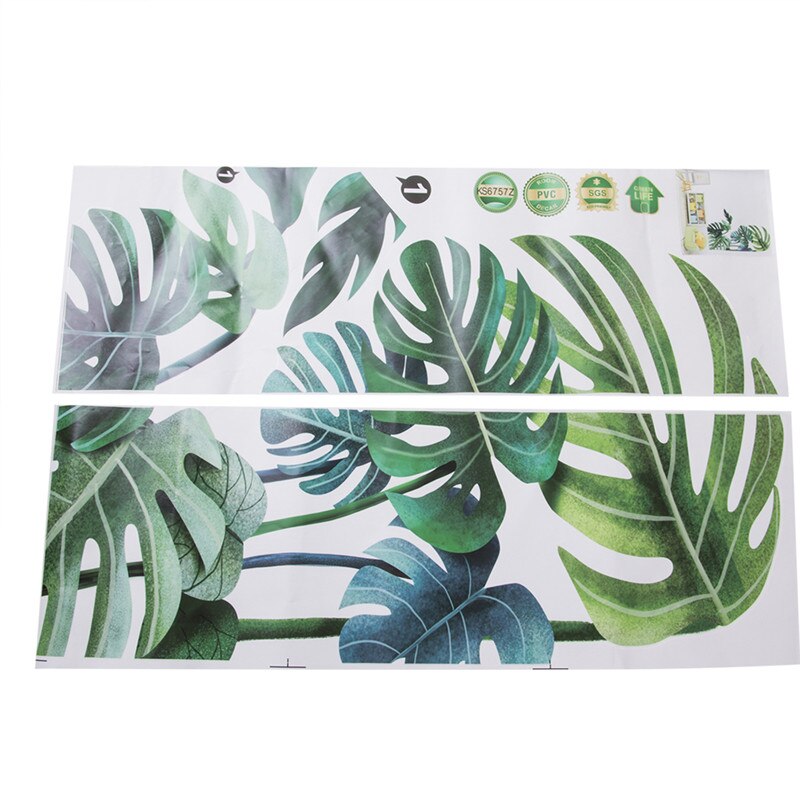 Tropical Leaves Wall Decals, Fresh Green Palm Tree Leaf Removable Vinyl Wall Stickers for Home Living Room Office