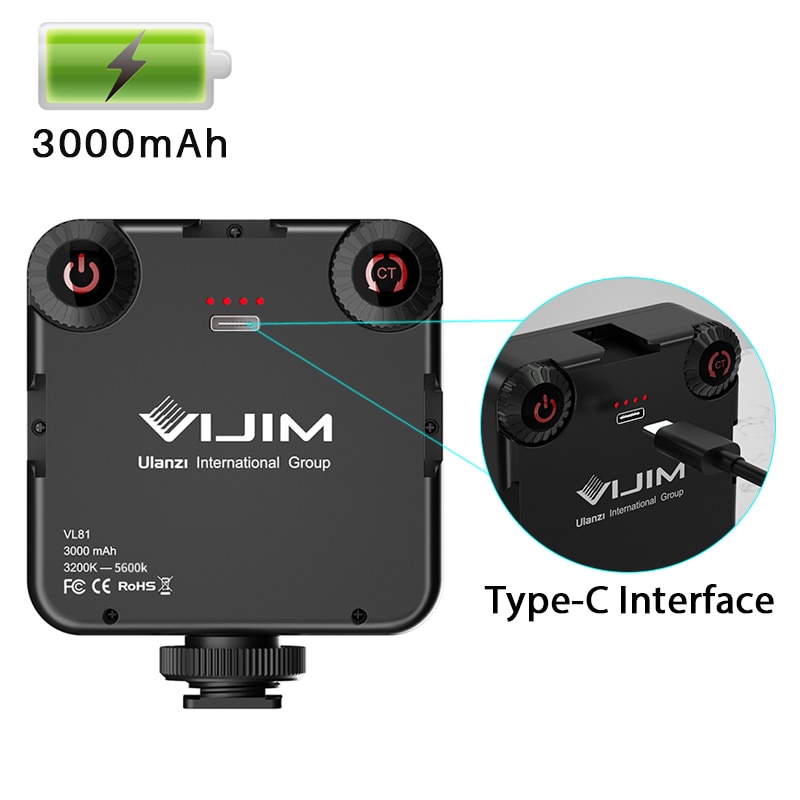 Ulanzi vijim vl81 3200k-5600k 850lm 6.5w pode ser escurecido mini luz de vídeo led smartphone slr câmera recarregável vlog luz de preenchimento