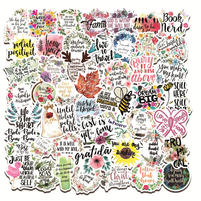 50pcs Colorful Motivational Phrases Sticker Inspirational Life Quotes DIY Laptop Phone Study Room Scrapbooking Graffiti Decal: Default Title