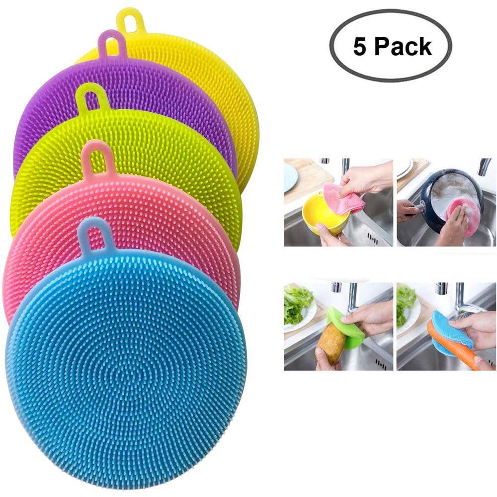 5pcs/pack Silicone Dish Sponge Dish Washing Brush Scrubber Cleaning Sponges Dish Cup Pan Pot Vegetable Fruits Scrubbing Pads