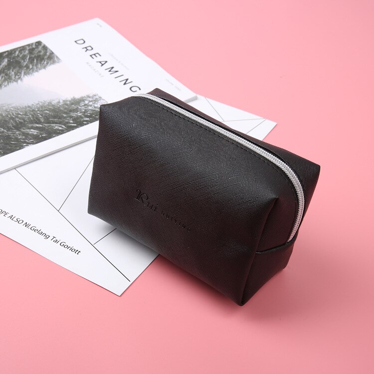 Cute Black PU Leather Pencil Case Big Capacity Zipper Pencil Box For School Pencil Bag School Supplies Tools Girl Cosmetic Bag: C